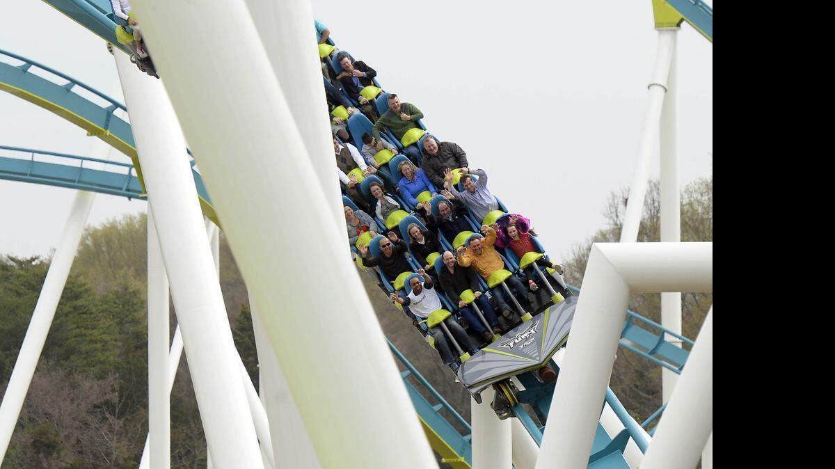 
FILE. Passengers enjoy Carowinds' new Fury 325, billed as the world’s tallest and fastest giga coaster, last month. 
