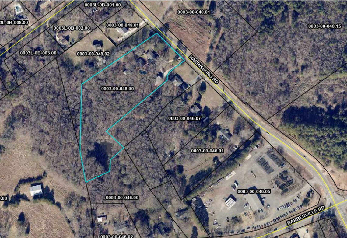 This map shows where a new mosque is proposed, surrounded by other residential properties on Harrisburg Road in Indian Land.