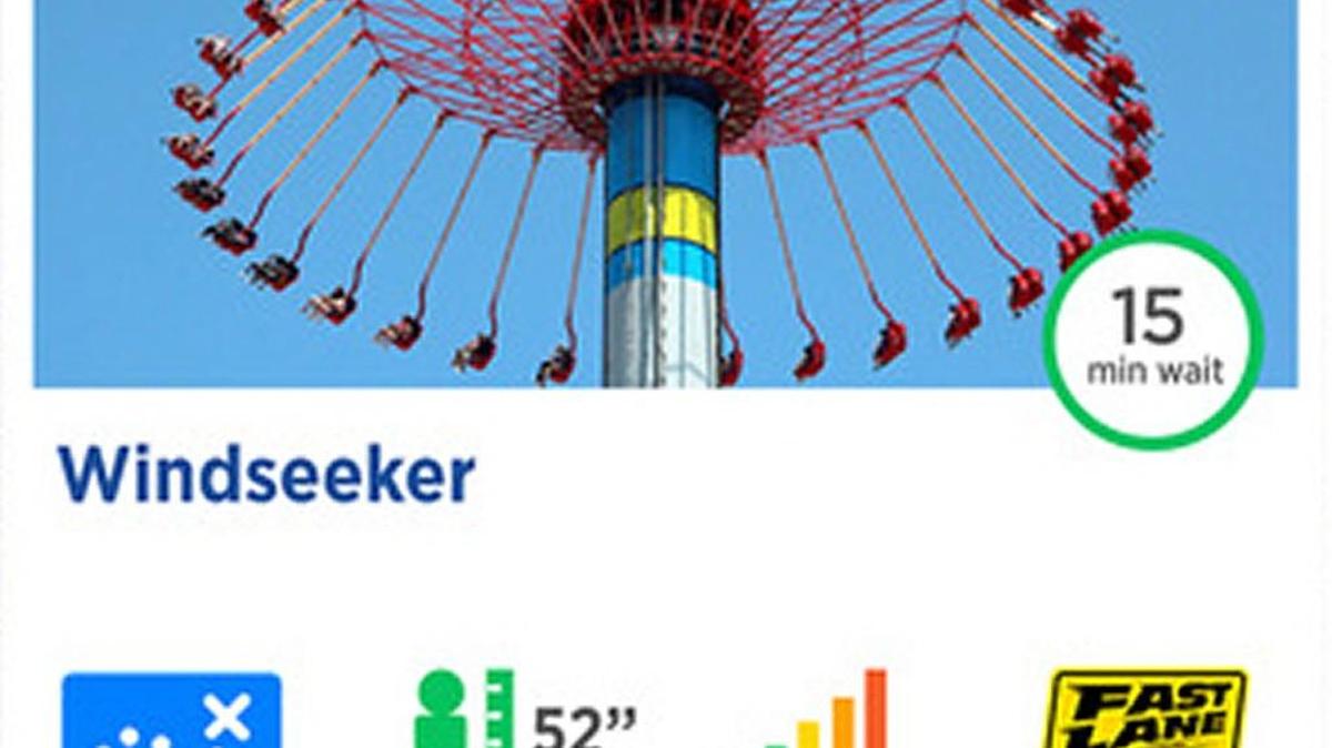 The new Carowinds app allows visitors to check live wait times on park rides.