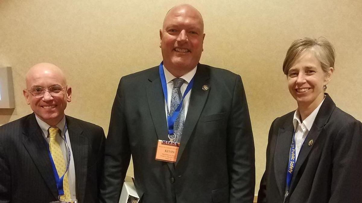 From left: accreditation manager Lt. Kevin Jones, York County Sheriff Kevin Tolson and Master Deputy Kim Morehouse