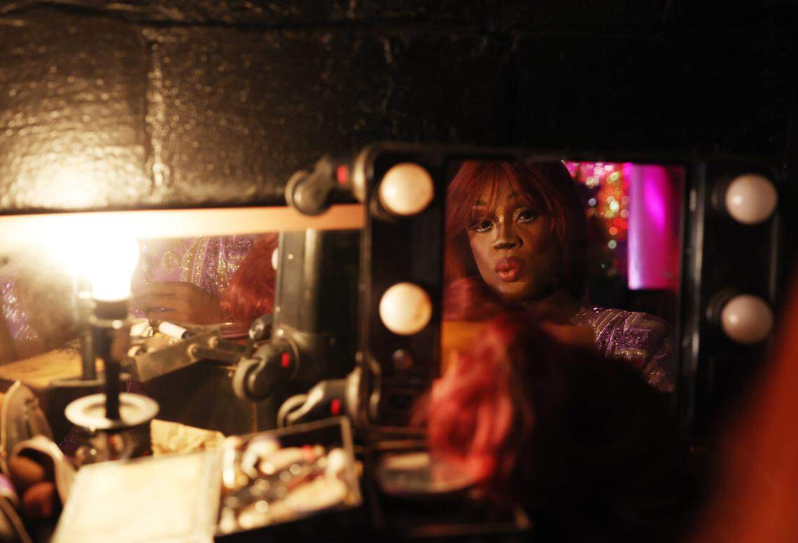 A drag queen gets ready for a pageant at The Hideaway in Rock Hill, S.C. in March.