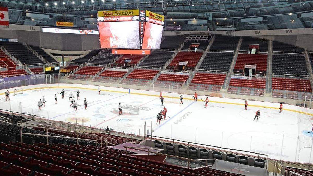 The Charlotte Checkers practice on the newly installed ice rink they will call home. Elected officials and city representatives attend the grand opening celebrate of the completion of the Bojangles' Coliseum renovations. A ribbon cutting marked the recently revamped 60-year old venue. Phase 1 of the $16 million project includes improvements to seating, technology, locker rooms and more. The completed renovations came in time for the Charlotte Checkers season home opener on Saturday, Nov. 7 against the Manitoba Moose.