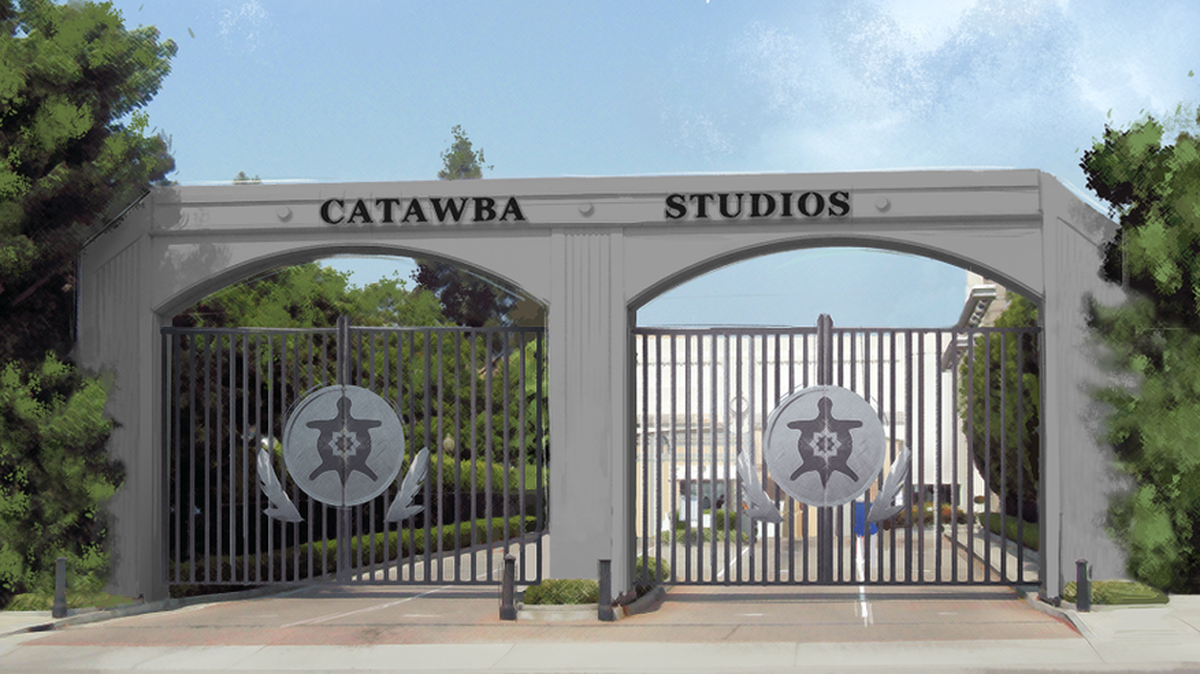 A rendering of what the gate leading to the planned movie studio complex at the Catawba Indian Reservation in York County.