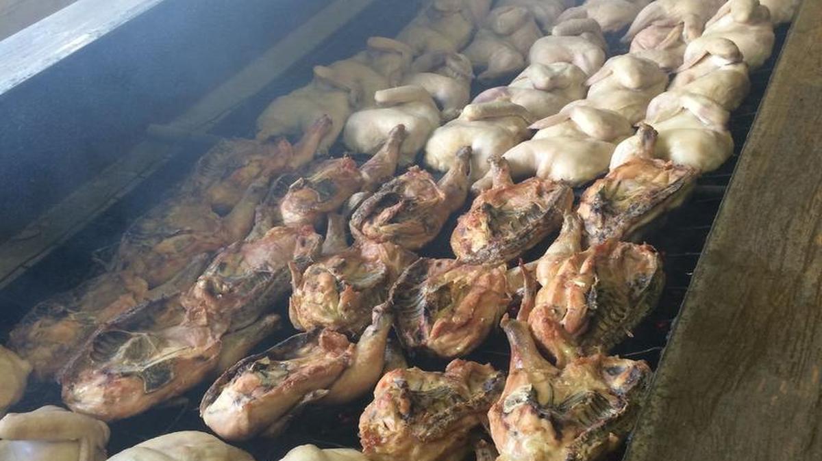 
Chickens in various stages of smoking on the pit at Hite’s Bat-B-Que in West Columbia.
