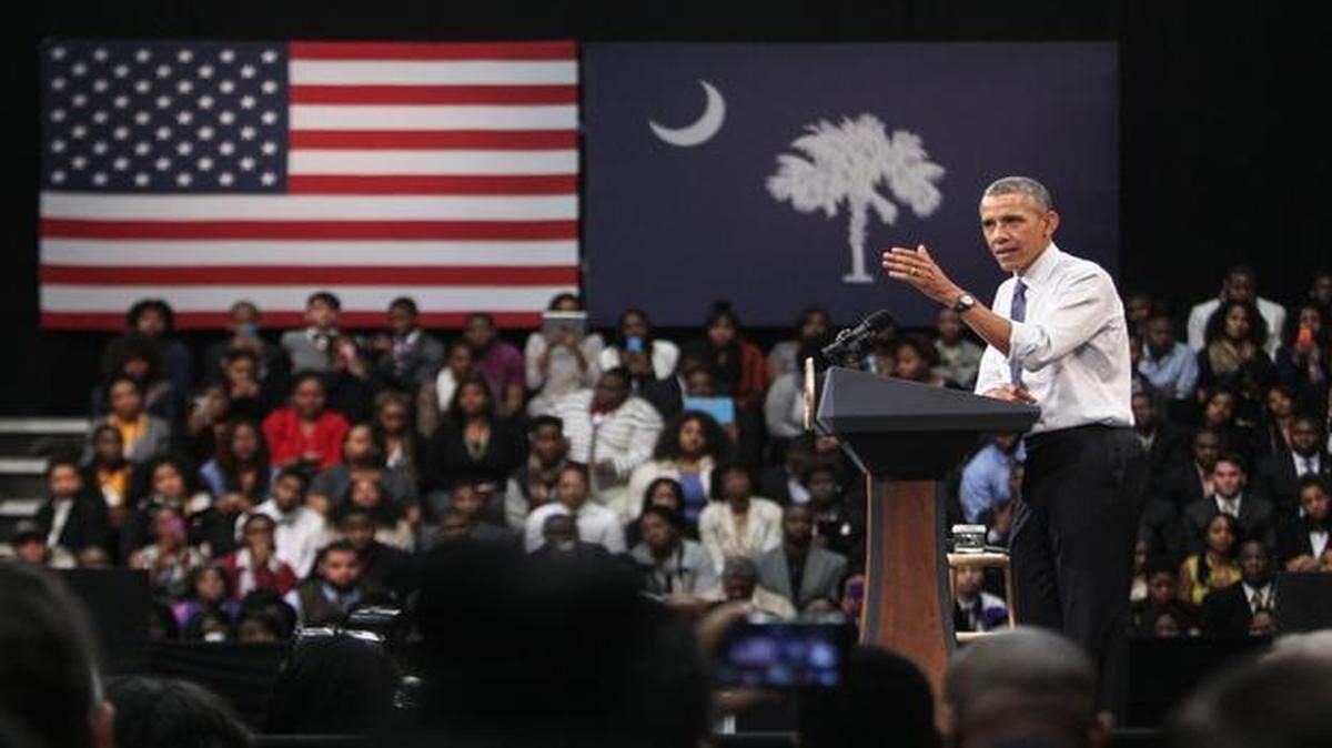 
President Barack Obama speaks to supporters at Mays Arena on the Benedict College Campus on Friday in Columbia.

