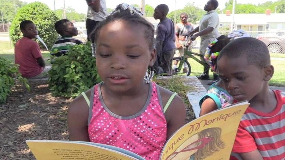 
Ciara Randolph, 8, reads a book given to her this summer by Ebinport Elementary School staff in Rock Hill. 
