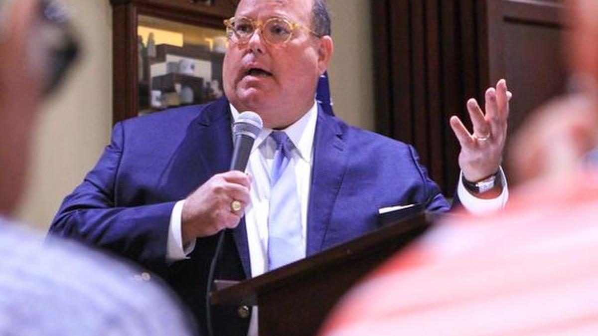 Ed McMullen, South Carolina chairman for Donald Trump, speaking in Anderson on Monday.