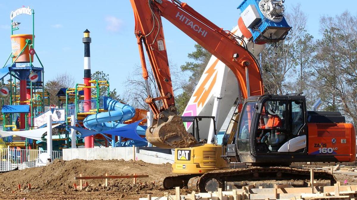 Construction continues at Carowinds, where in this photo the upcoming "County Fair" section of the park is being worked on. This space will house four vintage fair-style attractions that will take riders back to a 1950s fair with “home-grown thrills,” park officials said Thursday.
