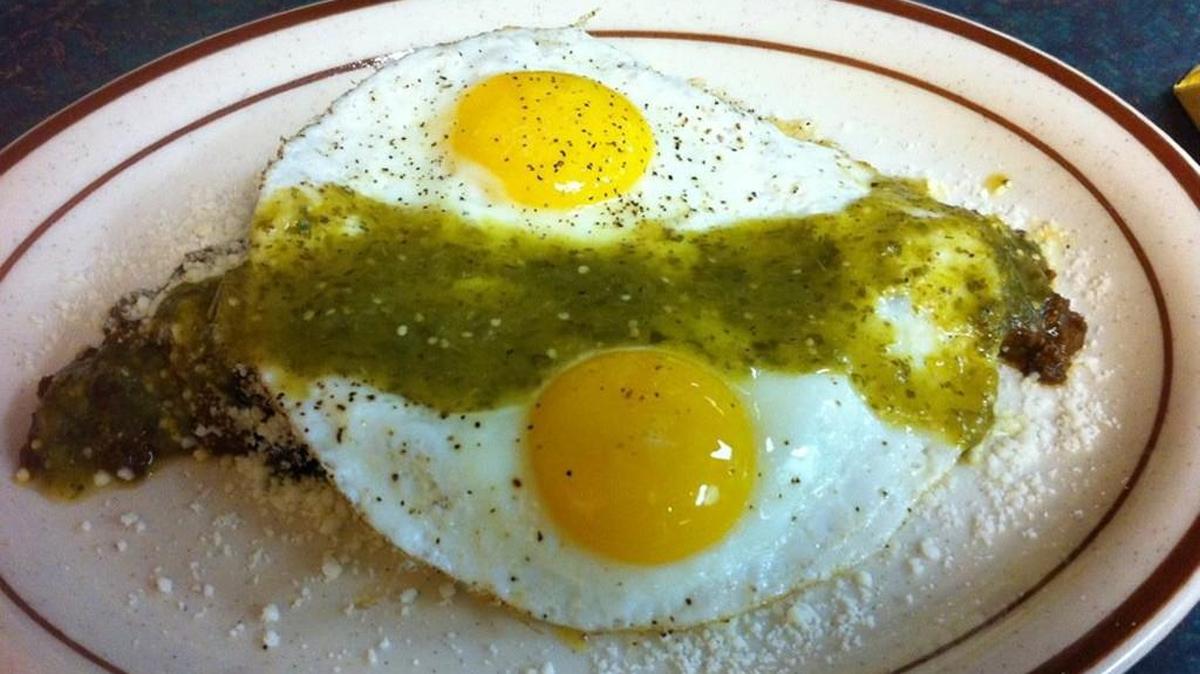 
Breakfast at The Yolk in Rock Hill: Eggs over a crispy corn tortilla with chorizo chili and salsa verde. 
