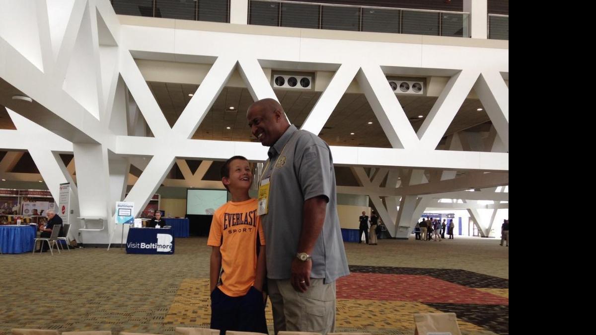 
Alex “Little A” Collins, left and Chester County, S.C. Sheriff Alex “Big A” Underwood in Baltimore where Little A surprised Big A at a sheriff’s convention. The two became friends when Underwood brought Collins to Chester to hunt after a mix-up.
