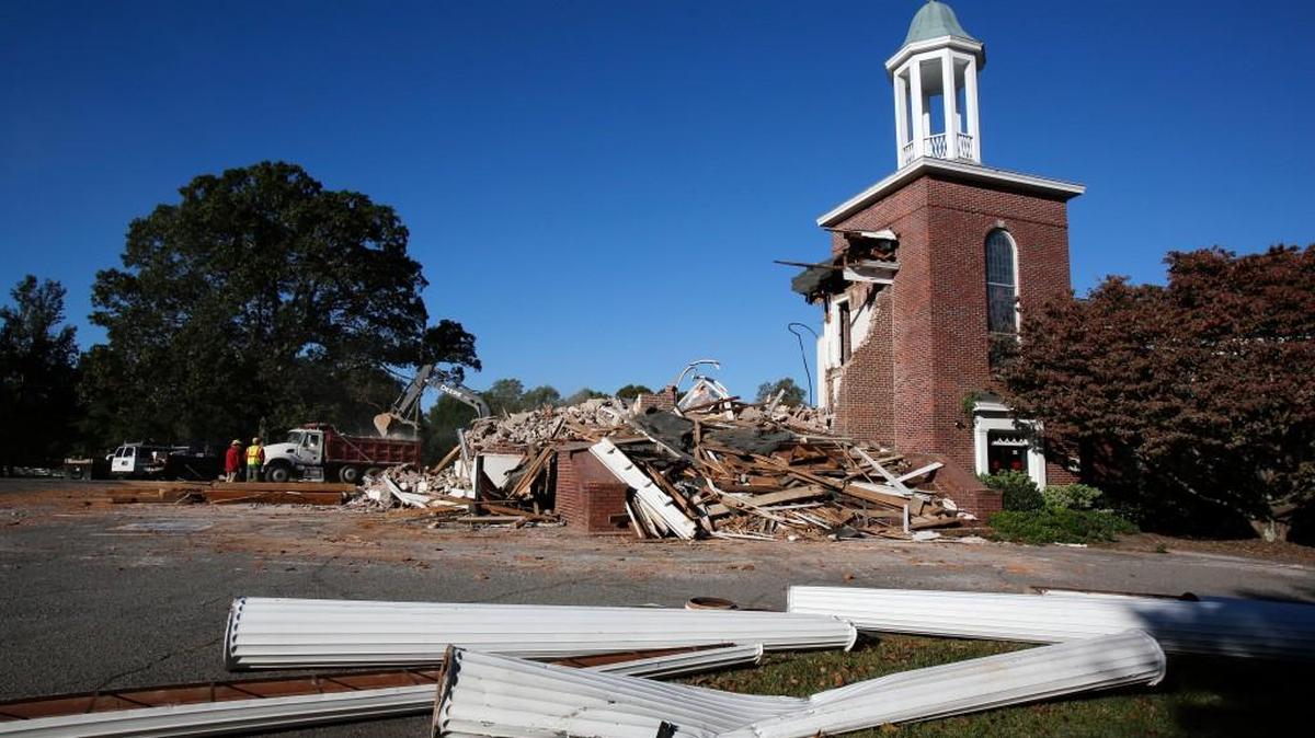 
The old sanctuary at the Mount Holly United Methodist Church on Mt. Holly Road in Rock Hill was demolished Tuesday and debris was being removed Wednesday.
