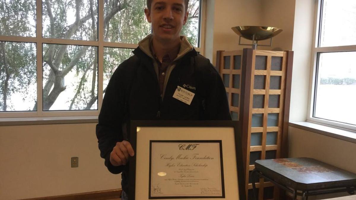 Winthrop music student Tyler Lewis, recipient of a $2,500 scholarship from the foundation that honors late professor Cynthia Furr.