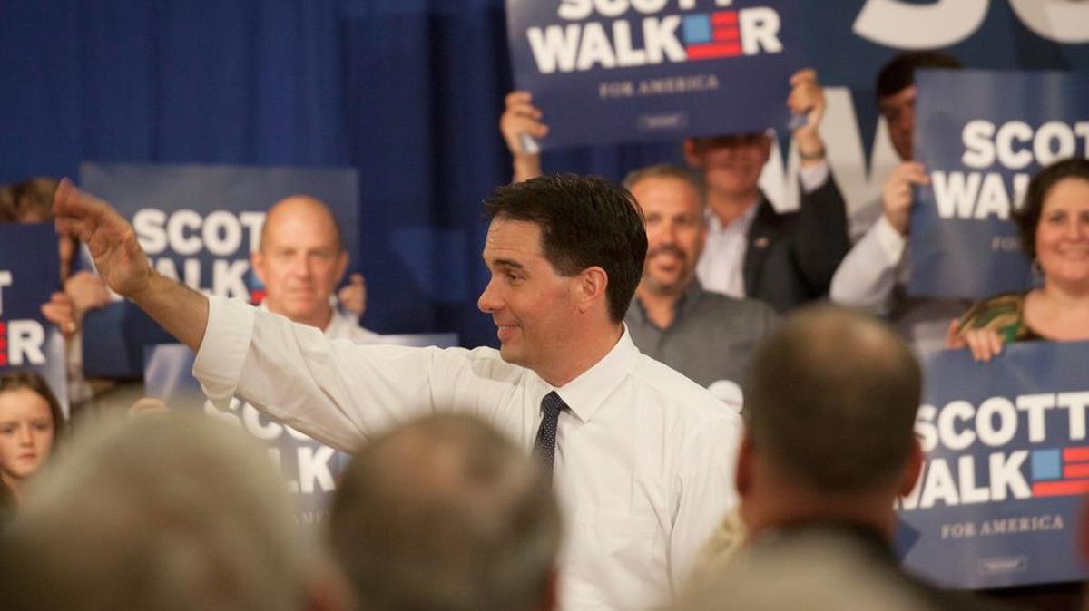 
Republican presidential hopeful Scott Walker greets a crowd at the American Legion during a campaign stop in Rock Hill on Sunday.
