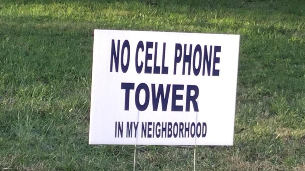 An anti-cell phone tower sign stands in Clover earlier this year.