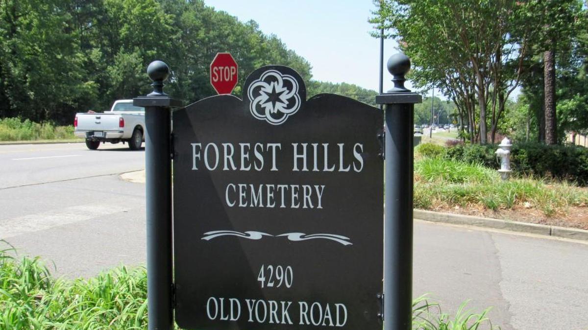 
Sign for Forest Hills Cemetery on Celanese Road in Rock Hill where a section is set aside for those of the Jewish faith. 
