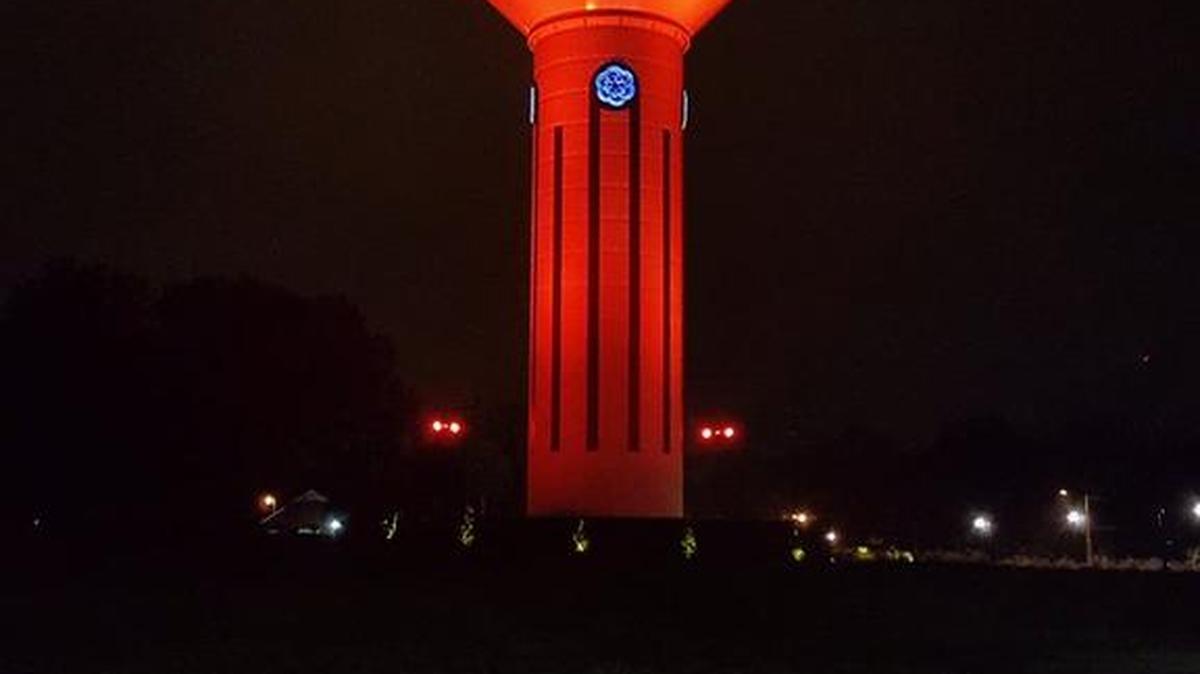 The city of Rock Hill Water Tower on Main Street was lit up red for South Pointe High Schools’ colors Saturday night and Sunday morning to honor the Stallions 4th consecutive state title in football.