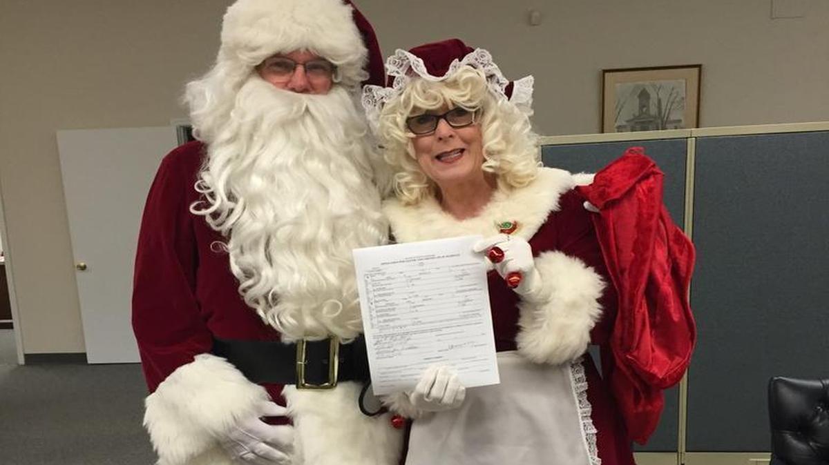 Jack Mounts and Fran Bradham applied for a marriage license at York County Probate Court in costume.