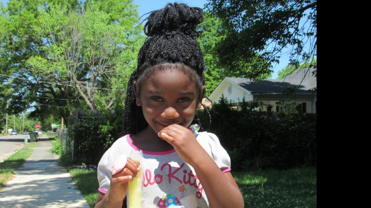 
Dymia Barnette, 4, who gave ice cold freeze-pops to hot Rock Hill city workers Wednesday.
