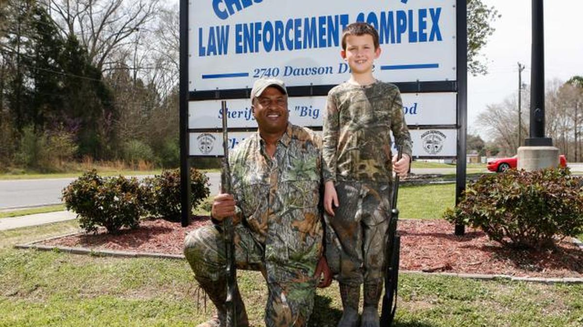 Sheriff Big “A” Underwood and Little “A” Alex Collins return empty handed from a morning of hunting in 2015.