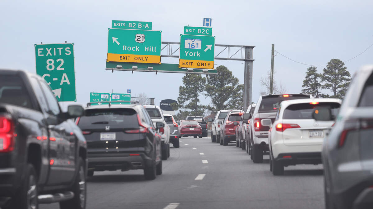 Commuters drive down I-77 south near Celanese Road on Feb. 25 in Rock Hill. Celanese Road is a main route for York, an area that scored the Charlotte region’s toughest commute in a ranking from new U.S. Census Bureau data.