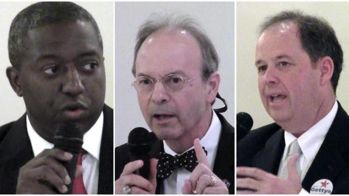 From left, William “Bump” Roddey, Duane Christopher and John Gettys all took part in a debate forum Thursday afternoon at the Palmetto Room, hosted by the Rock Hill Kiwanis Club.