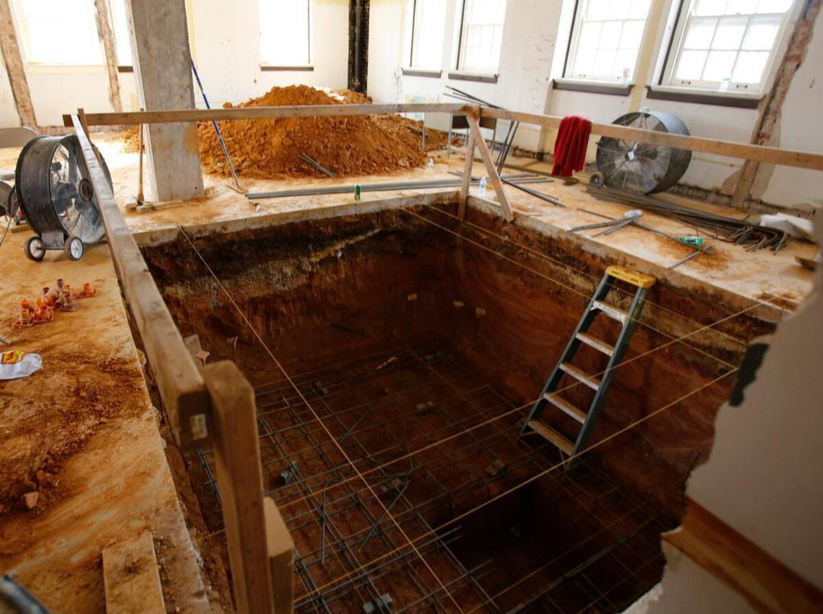 The York County Courthouse is undergoing renovations. Workers are digging a pit for one of the two ADA-compliant elevators to be added.