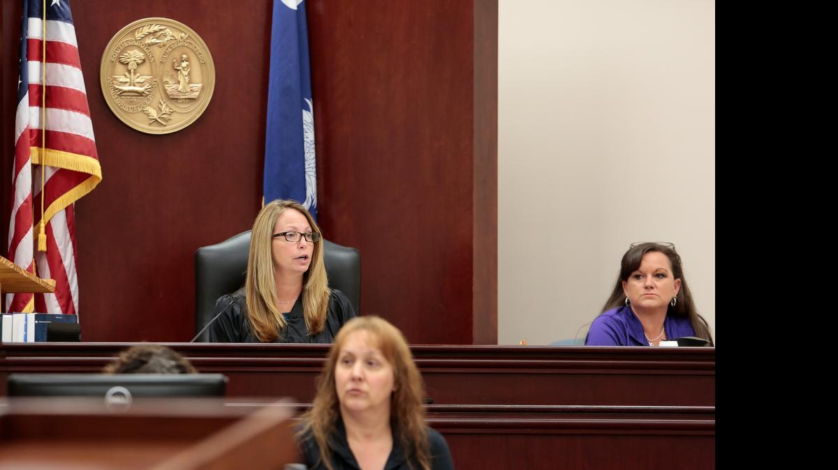 
Sabrina Gast presides over a coroner’s inquest held at the Moss Justice Center in York into the manner of death of Daxton Lee Green, a newborn who died in January after being taken from a Fort Mill birthing center to a Charlotte hospital.
