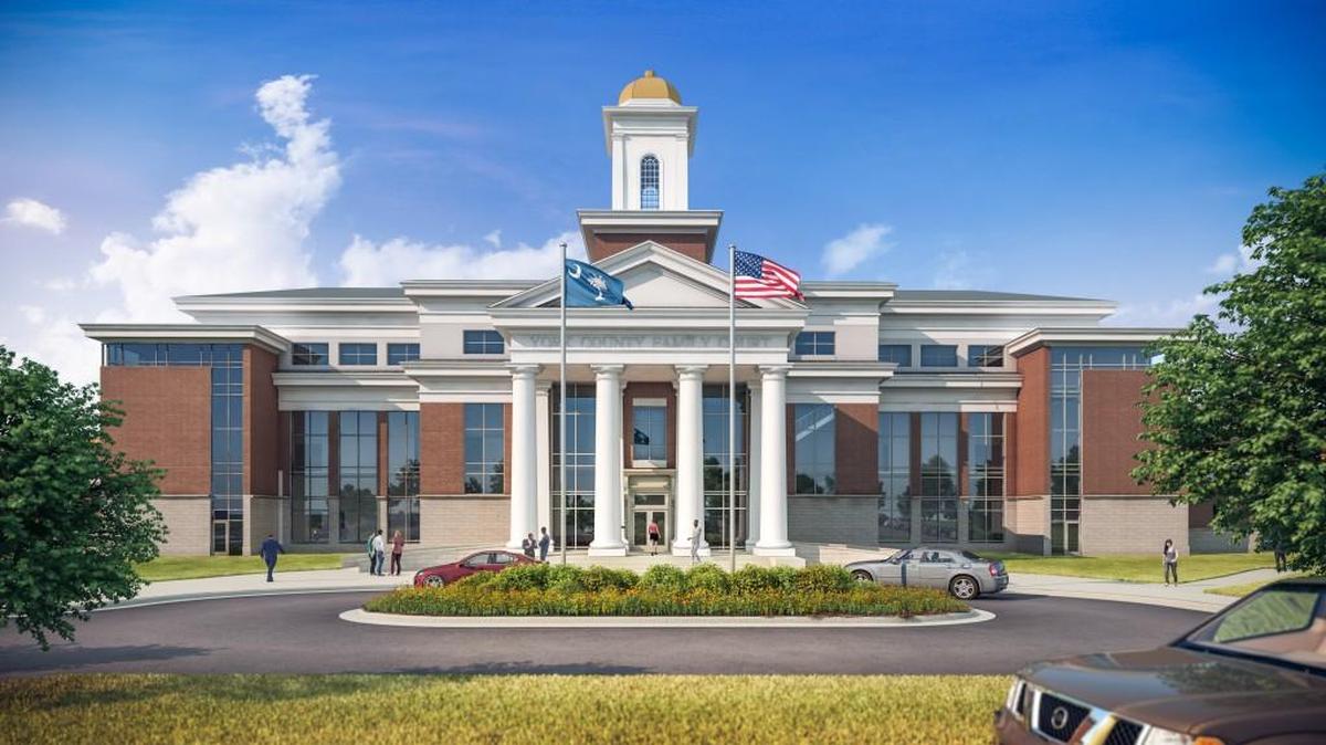 The front entrance of the new York County Family Court building off West Main Street.
