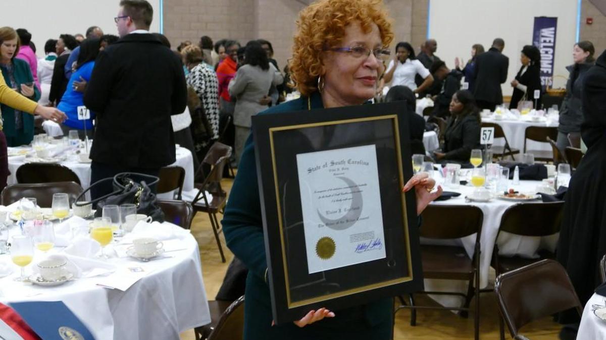 Clinton College President Elaine Copeland received the Order of the Silver Crescent at Monday’s annual Martin Luther King Jr. Day breakfast in Rock Hill.