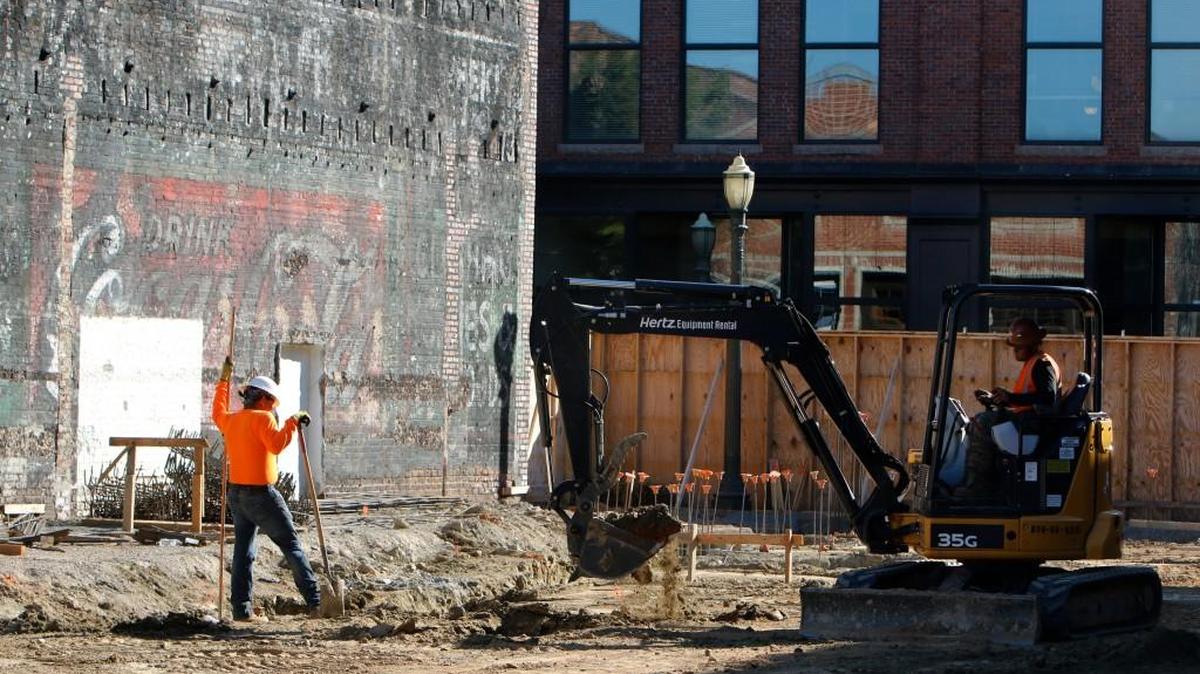 
Workers prepare an area Monday for apartments at 139 Main St. in downtown Rock Hill at the former Woolworth’s site.
