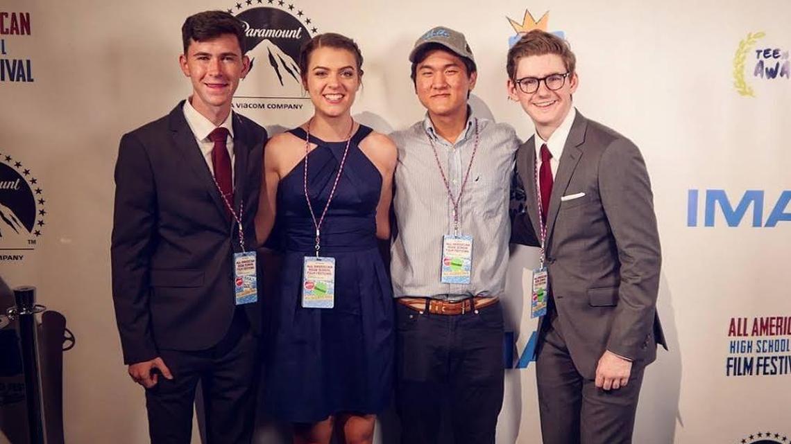 Fort Mill graduate and current UCLA student Isaac Kim recently won the top award at the All American High School Film Fest in New York. From left: Conner Manuel, who plays the main character in the film, Olivia DeRienzo, who also stars in the film, Isaac Kim and Aaron Gross, who provided art direction for the film, at Kings Theater in Brooklyn, N.Y.