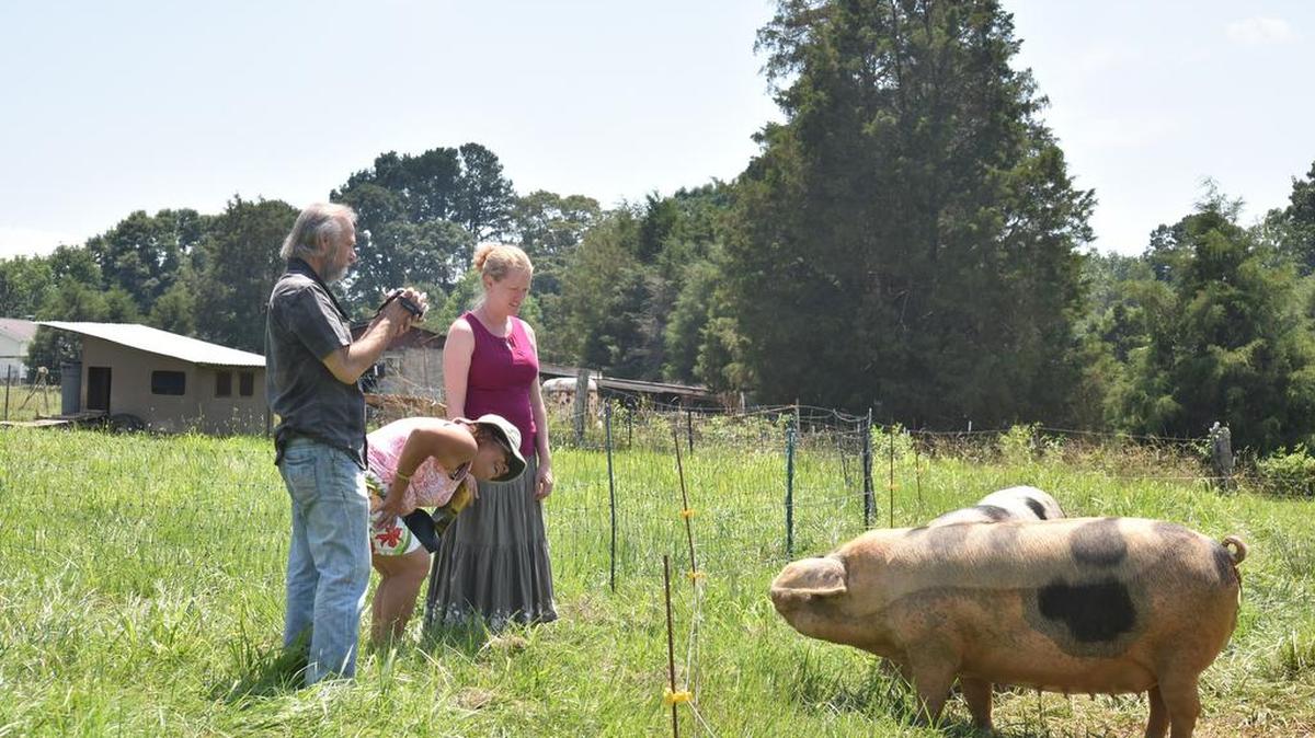 Farm owner Sarah Lowrance guides guests around Baker Farm in Rock Hill. Baker Farm was among the York County stops Sunday on this year’s South Carolina Ag+Art Tour.