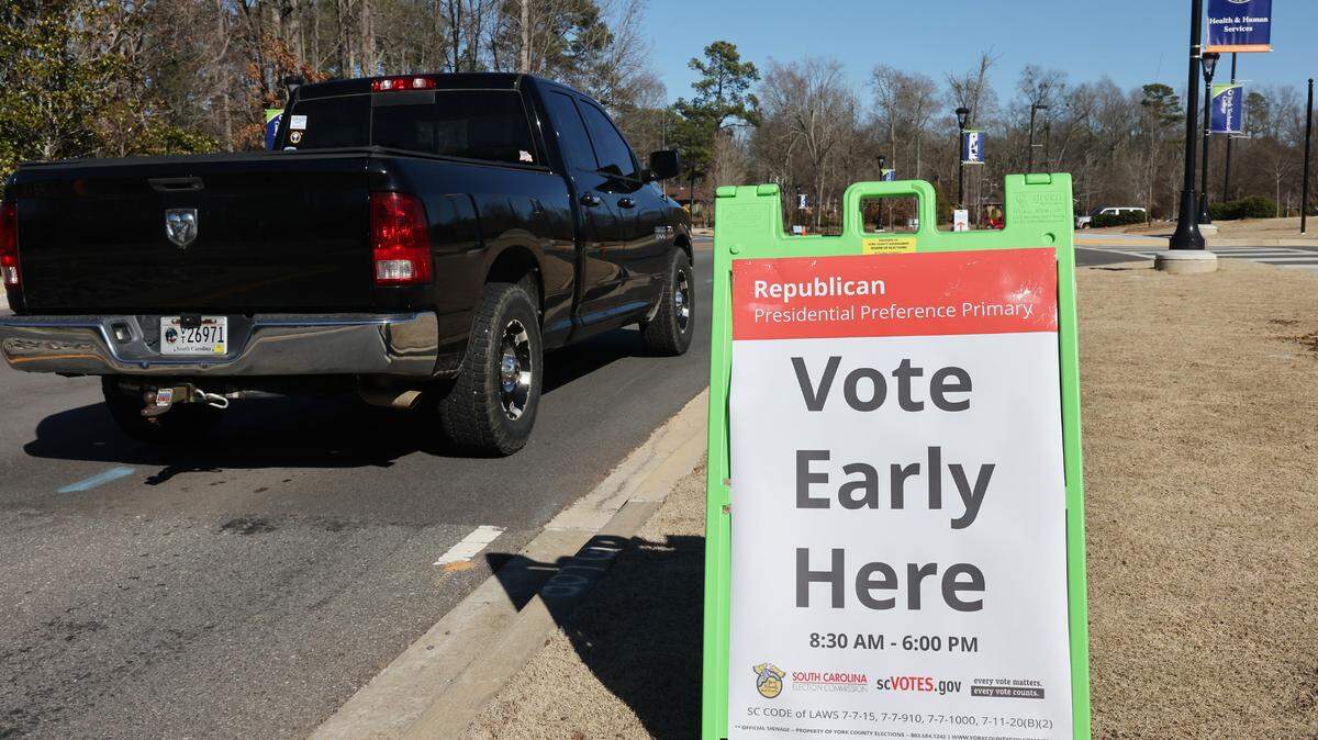 A sign alerts passers-by about early voting at York Technical College on Wednesday.