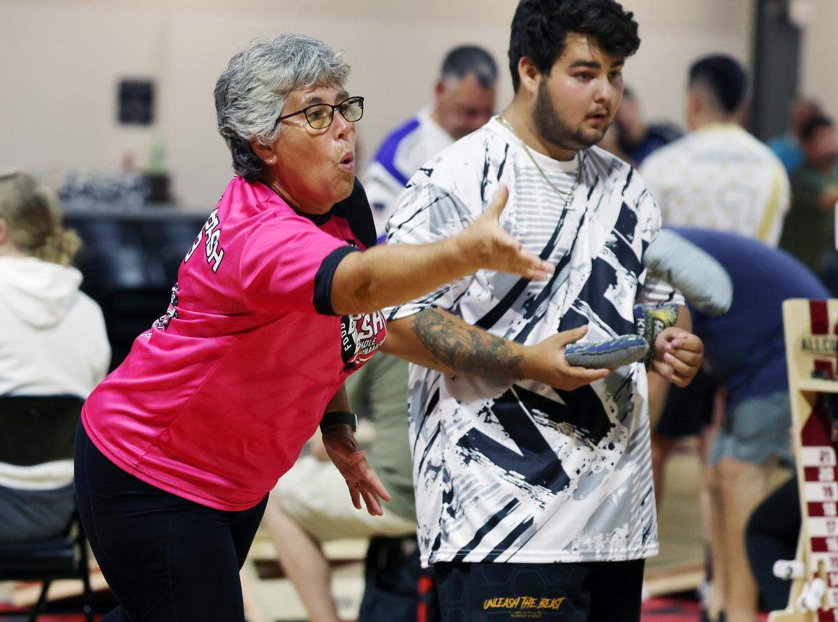 Sarah Hodgson plays a round of cornhole in 2023 at the American Cornhole League World Championships in Rock Hill. Pro and amateur players will compete this year for $700,000 in total prize money.
