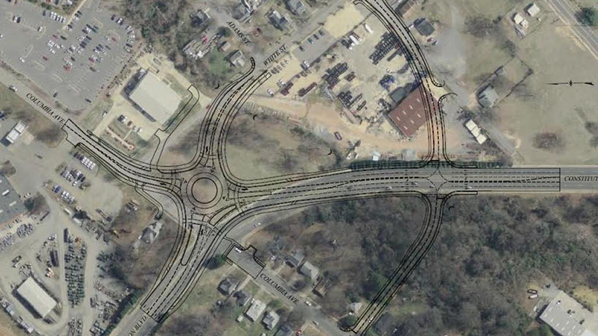 
A Rock Hill city sketch of where the new roundabout connecting Constitution Boulevard and White Street will be placed. Construction on the $4.1 million project will begin in November.
