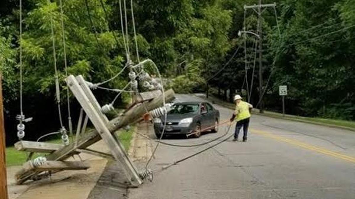 A power line was down at Hunter and East Liberty streets Wednesday. The road remain blocked Thursday morning.