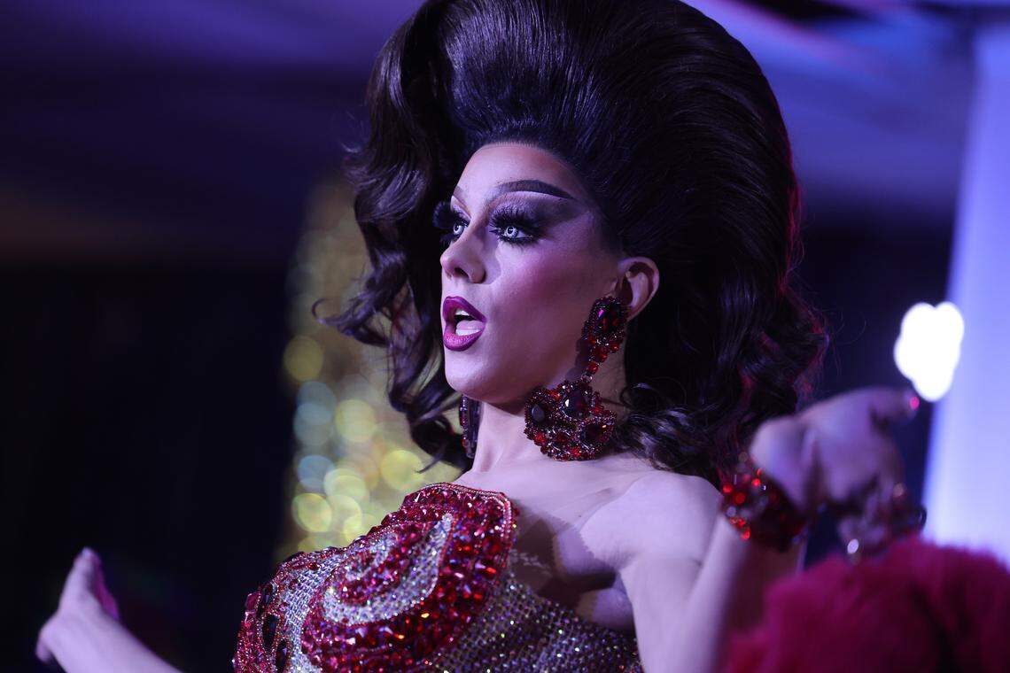 Drag queen Marceline Mashic models in a pageant at The Hideaway in Rock HIll, S.C. in March.