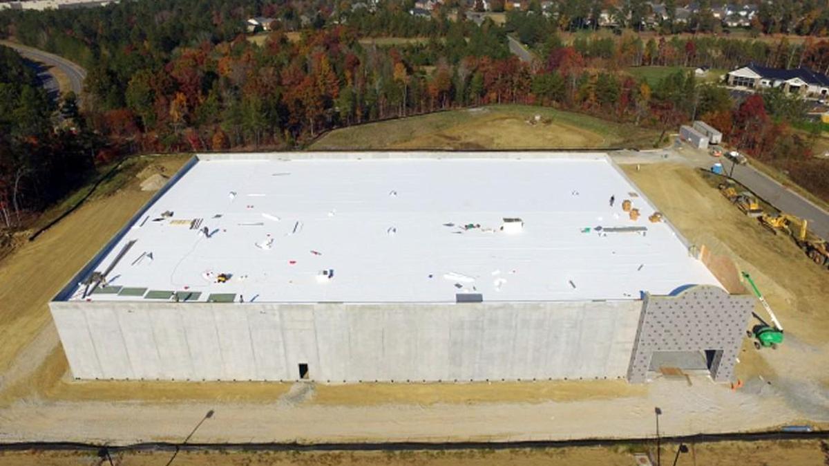 This image shows the second speculative building at Waterford Business Park, which is located just off Dave Lyle Boulevard Extension. The photo was taken by aerial drone. The building is located between Waterford Drive and Apex Drive.