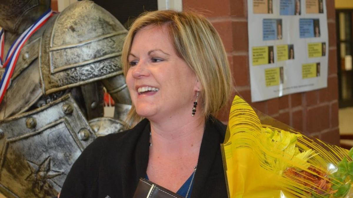 Carie Lowdermilk smiles Wednesday after being named S.C. Assistant Principal of the Year by the S.C. Assocation of School Administrators.