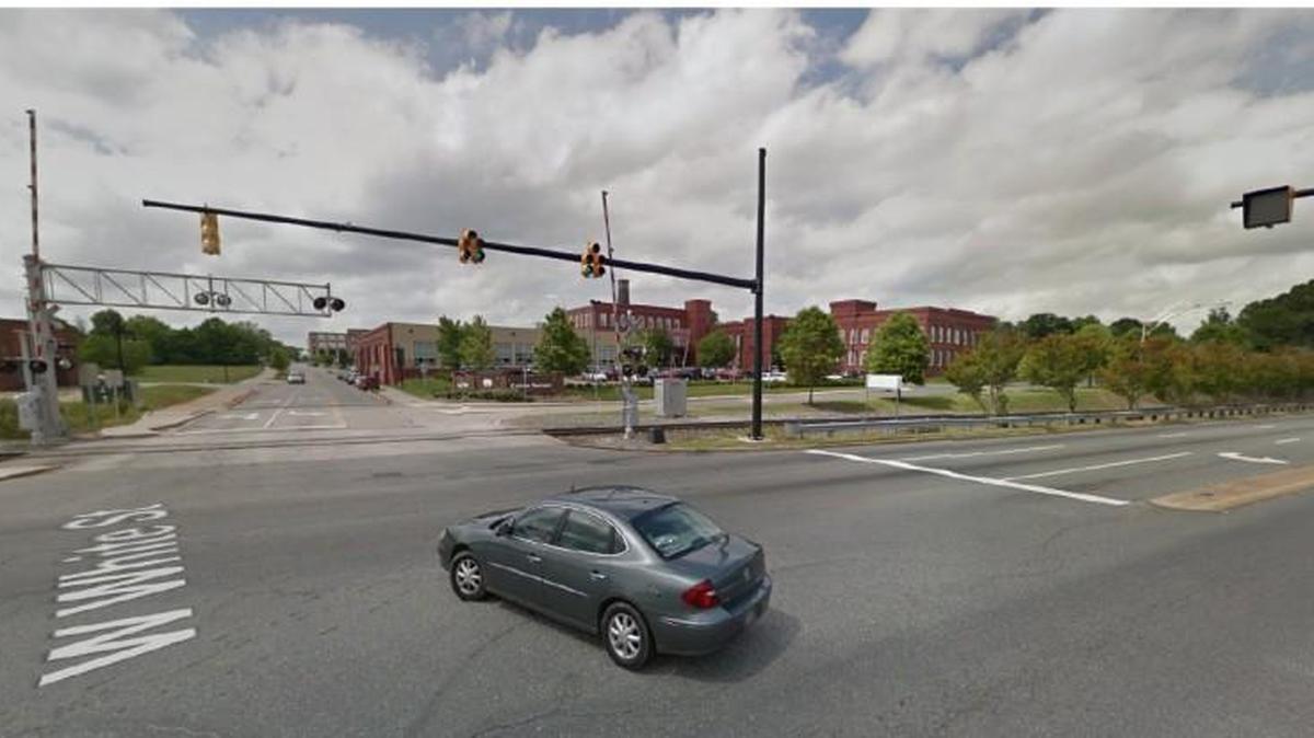 The railroad crossing at Dave Lyle Boulevard and White Street in Rock Hill.