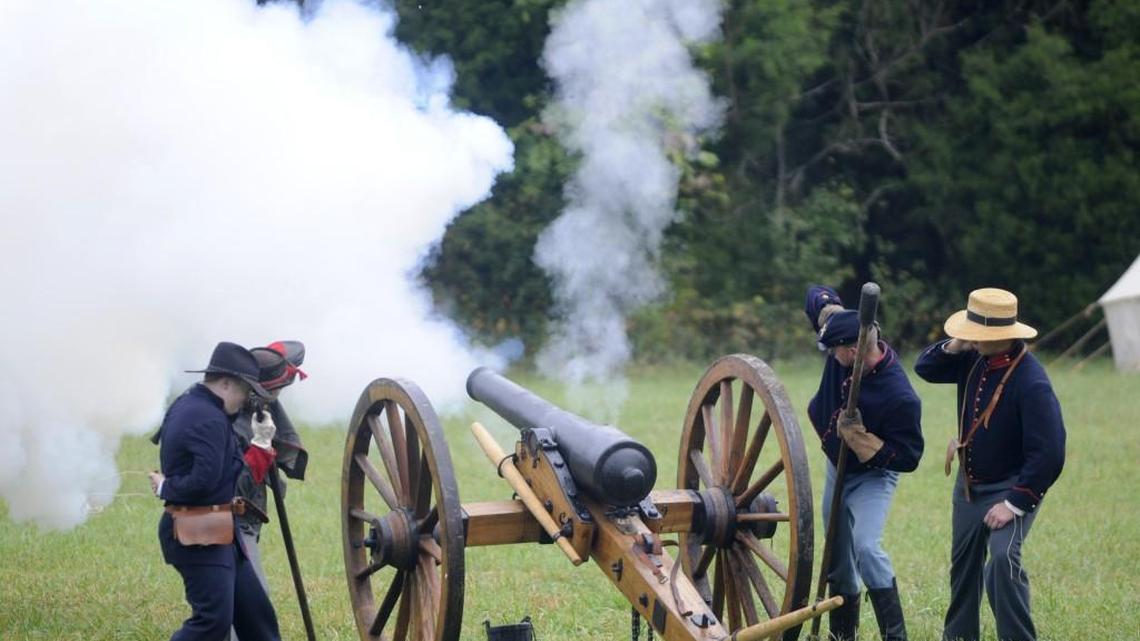 A canon is fired during an artillery demonstration at a Brattonsville Civil War-era presentation.
