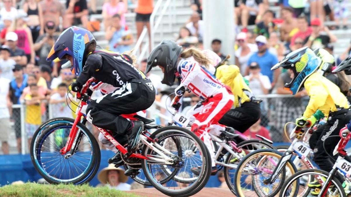 Girls race Wednesday at the 2017 UCI BMX World Championships in Rock Hill.