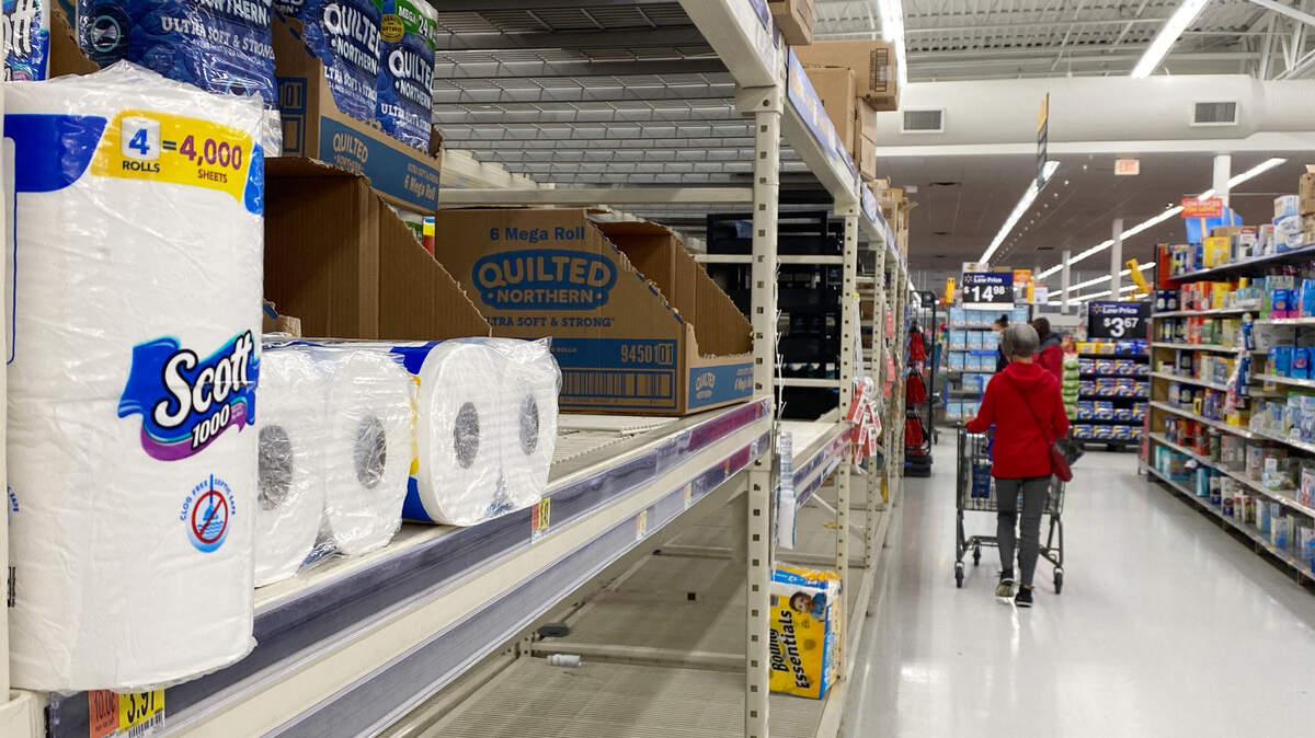 Toilet paper stock is scarce at the Dave Lyle Walmart Thursday.
