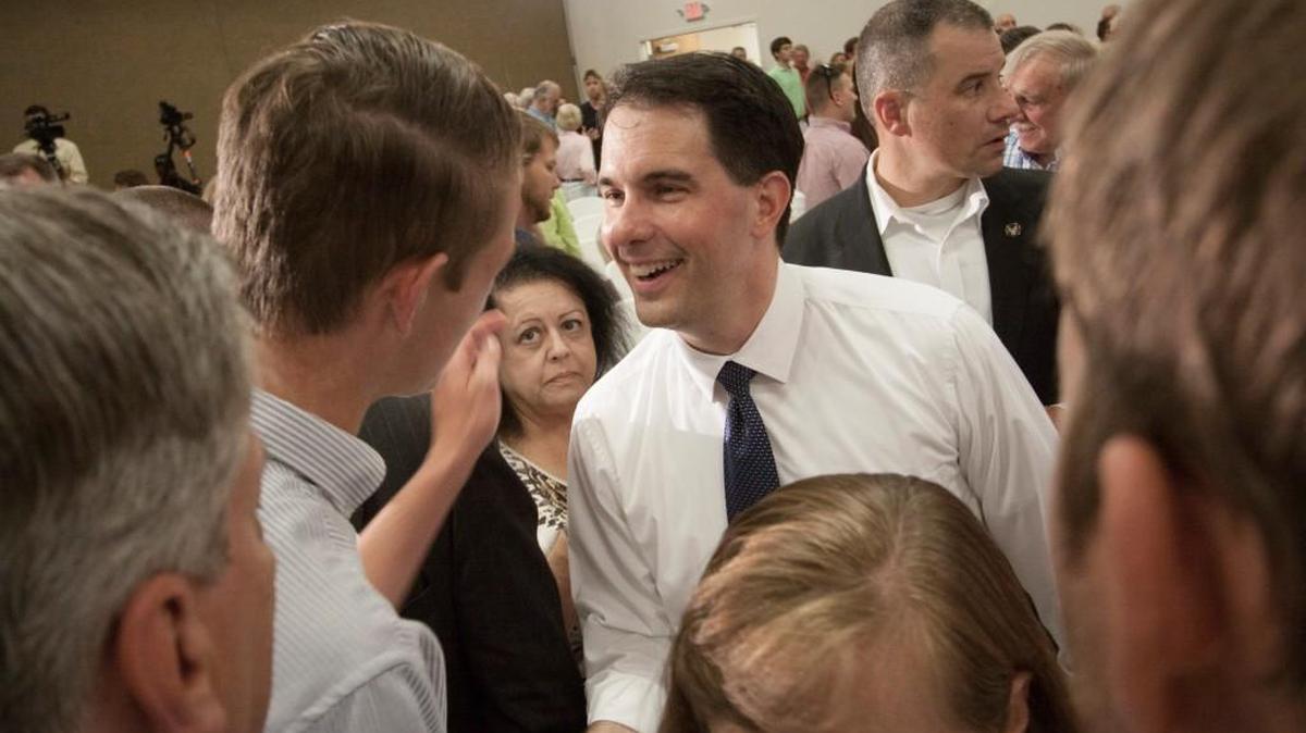 
Republican presidential candidate Scott Walker greets visitors at an Aug. 9 campaign stop in Rock Hill.
