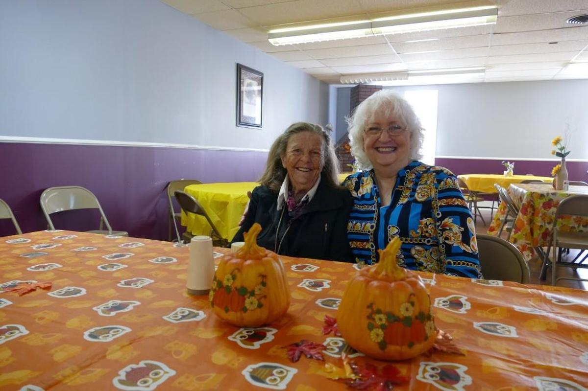 Veda Canady with Brenda Waldrop on Thanksgiving Day at Emmanuel Church of the Nazarene in Rock Hill.