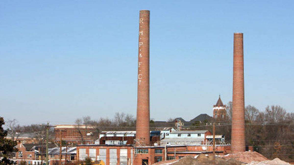 
Rock Hill has plans to convert the former site of the Bleachery into Knowledge Park. Winthrop University’s Tillman Hall can be seen in the background.
