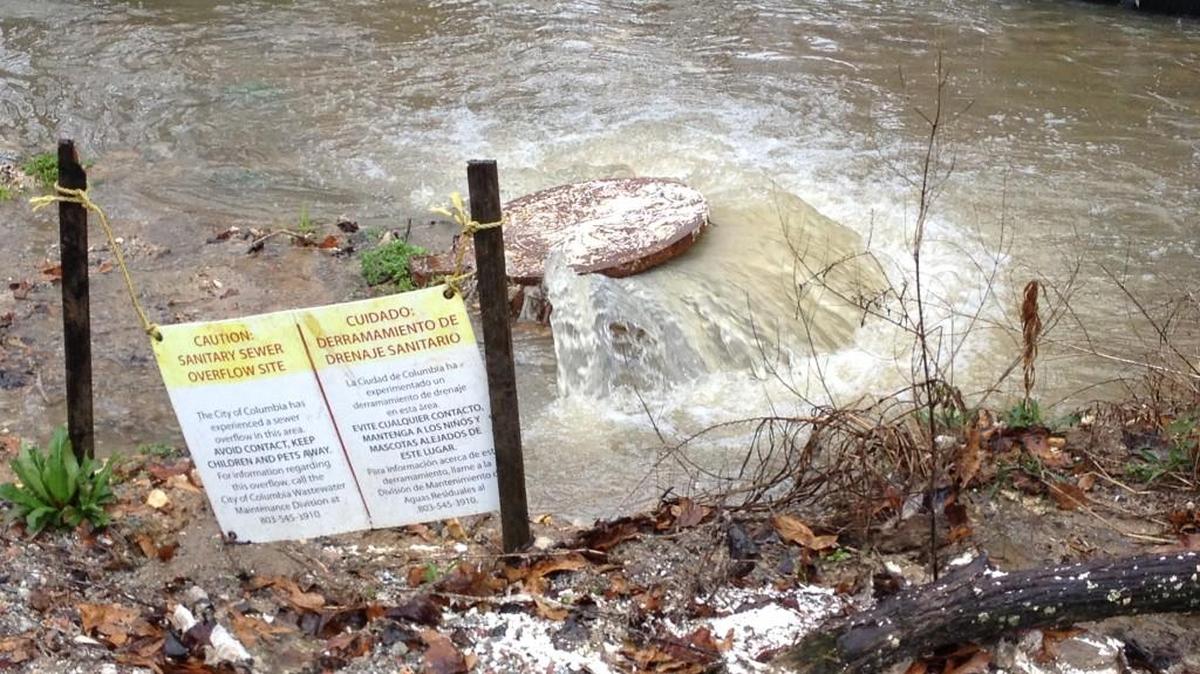 Sewage spills from a manhole into Crane Creek in Columbia. State regulators are seeking more money to monitor water quality in South Carolina