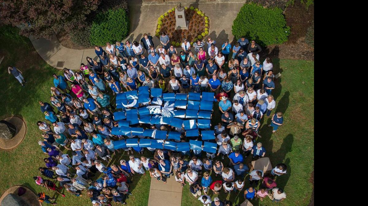 
Winthrop students and staff gather on Blue and White Friday to support the Charleston shooting victims. 
