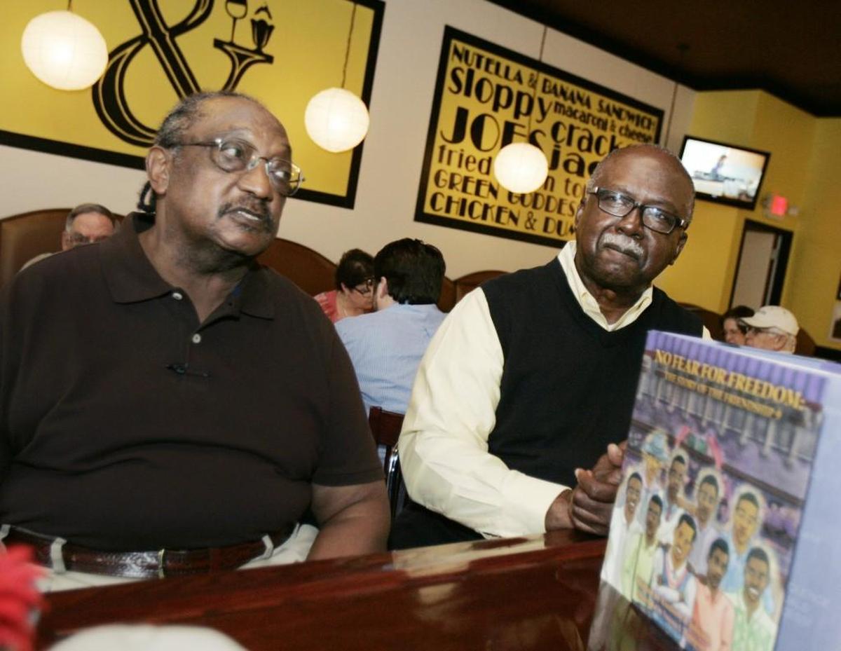 In this file photo, Friendship Nine members Willie McCleod, left, and David Williamson Jr. talking earlier this year at the Five and Dine restaurant in downtown Rock Hill.