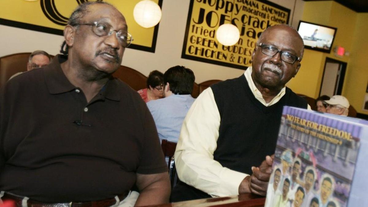 In this file photo, Friendship Nine members Willie McCleod, left, and David Williamson Jr. talking earlier this year at the Five and Dine restaurant in downtown Rock Hill.